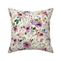 Autumn Amethyst Cream Watercolor Floral Large