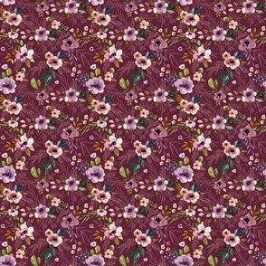 Autumn Amethyst Wine Red Watercolor Floral Mid