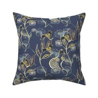 Cat & Bird Garden Toile - Royal Blue