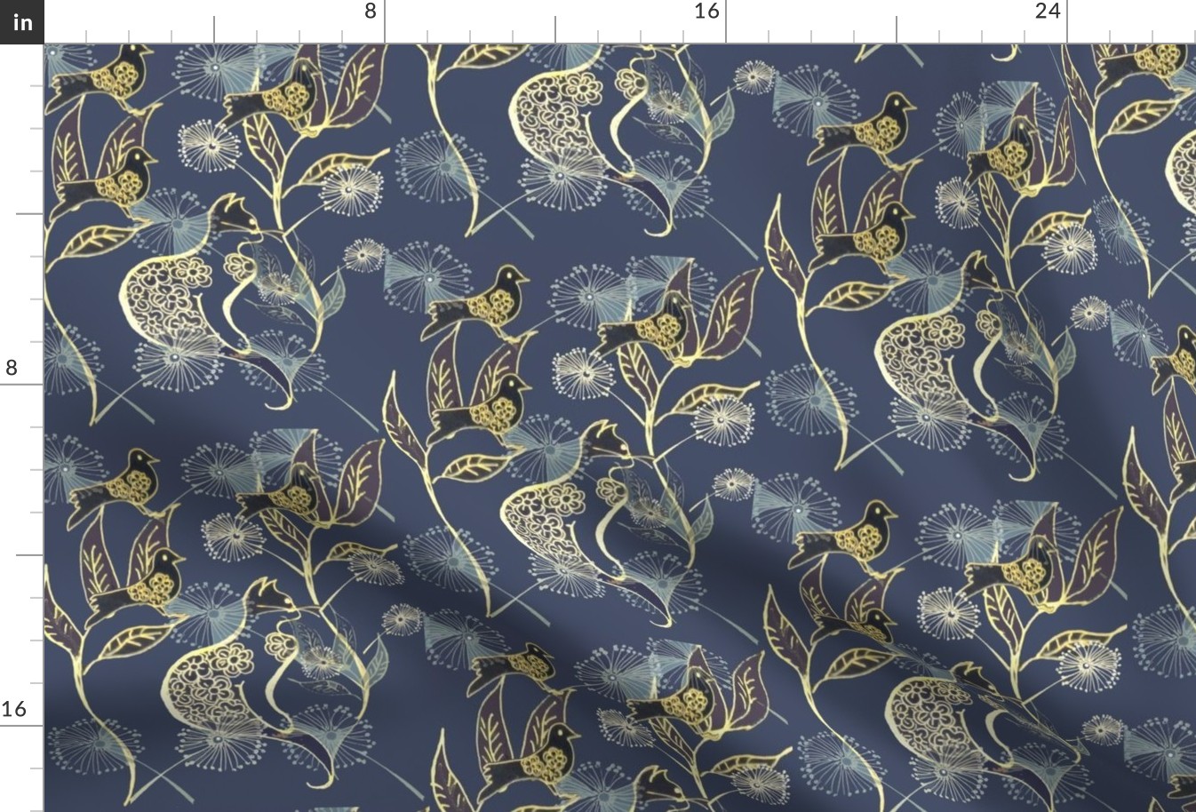 Cat & Bird Garden Toile - Royal Blue