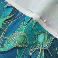 Patchwork Manta Rays in Teal Blue and Jade Green - small