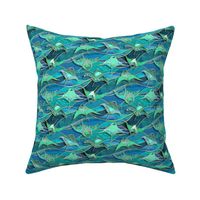 Patchwork Manta Rays in Teal Blue and Jade Green - small