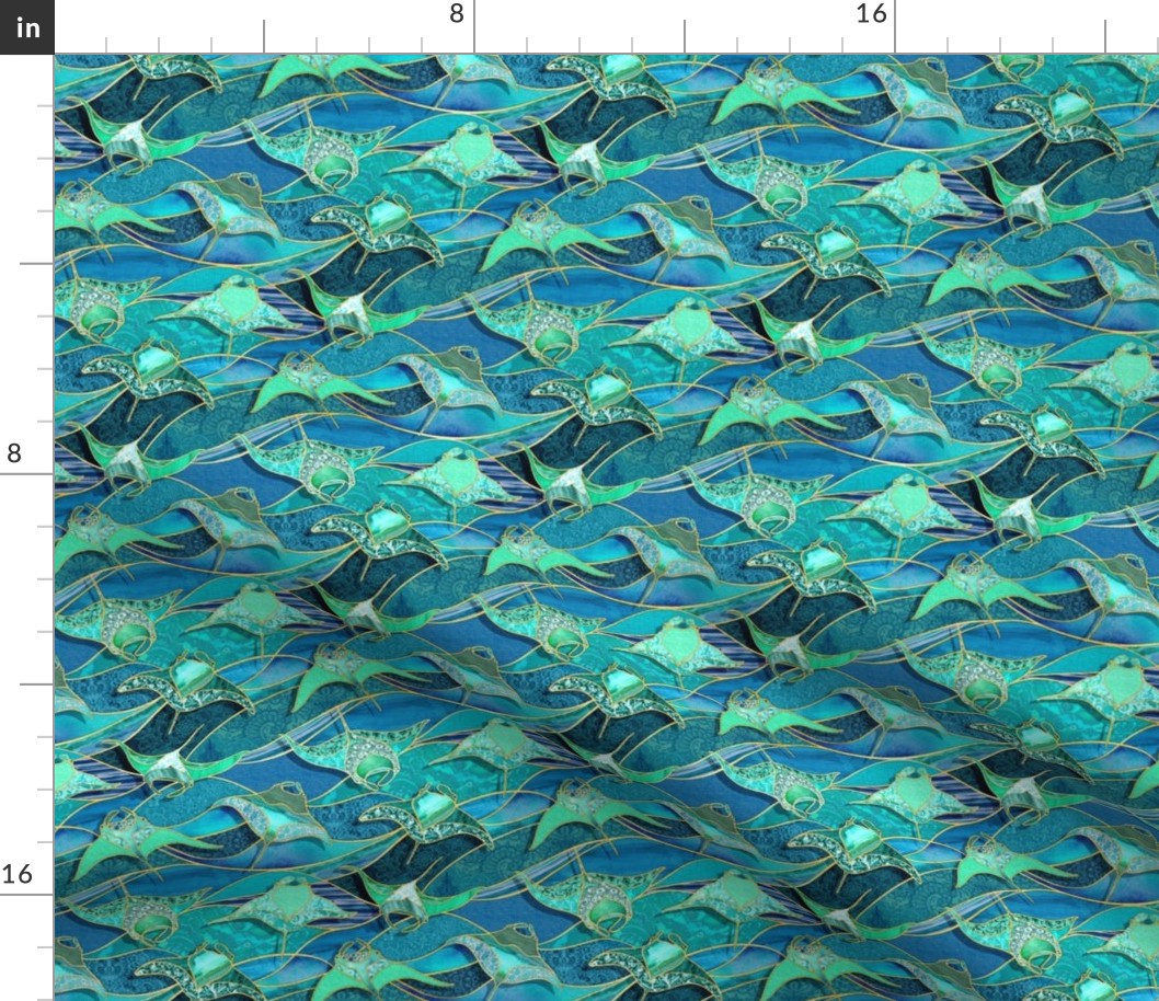 Patchwork Manta Rays in Teal Blue and Jade Green - small
