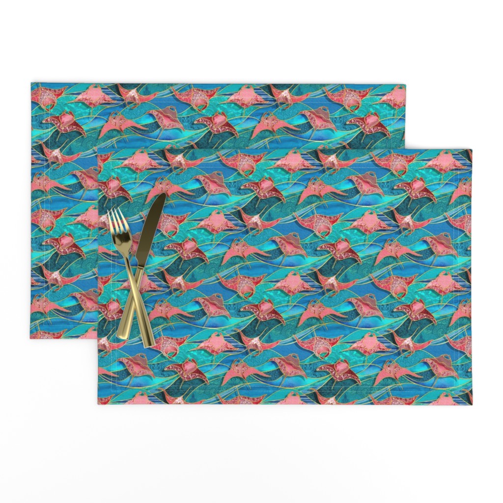 Patchwork Manta Rays in Turquoise Blue and Ruby -  small