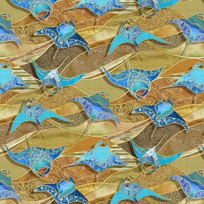 Patchwork Manta Rays in Turquoise and Golden Sand - small