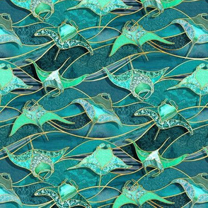 Patchwork Manta Rays in Jade and Emerald Green - small