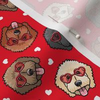 Valentine's Day golden doodles - hearts on red - LAD20