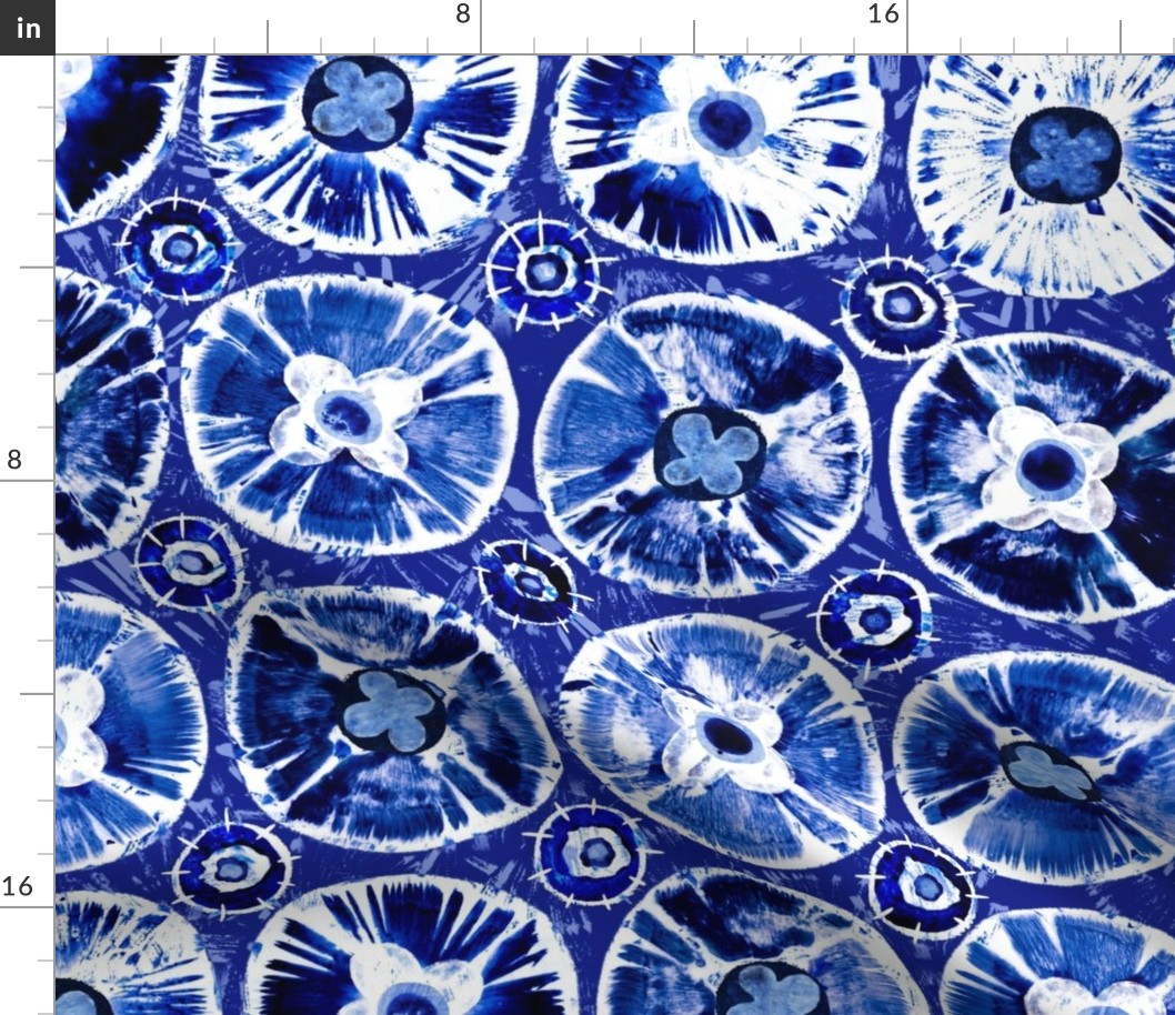 Indigo Shibori Flowers Large Scale