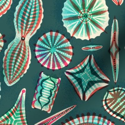 large scale microscopic diatoms mosaic / dark green jade