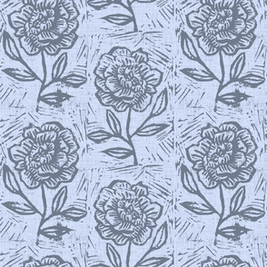 Rustic Block Print Flower - Soft Lilac and Slate