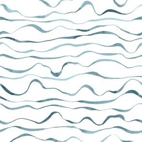 grey blue watercolor waves