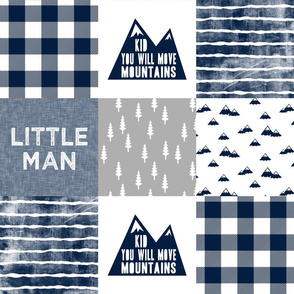 Little Man & You Will Move Mountains Quilt Top - Navy/Grey/Distressed Stripes - LAD20BS