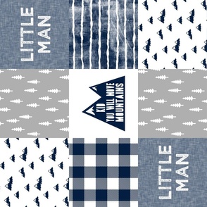 Little Man & You Will Move Mountains Quilt Top - Navy/Grey/Distressed Stripes - LAD20BS (90)