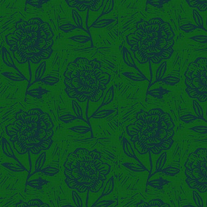 rustic block print floral-green