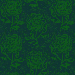 rustic block print floral - green - inverse
