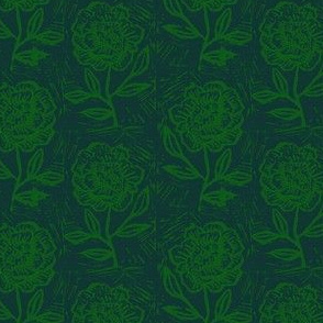 small scale - rustic block print floral-green - inverse