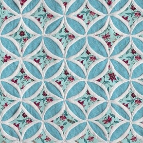 Cathedral window quilt pattern Cyan flowers