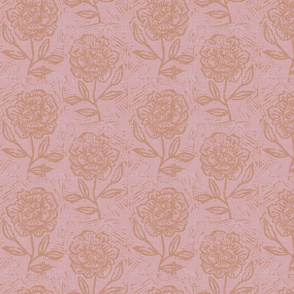 rustic block print floral- sienna - inverse