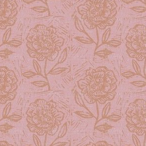 small scale - rustic block print floral - sienna - inverse