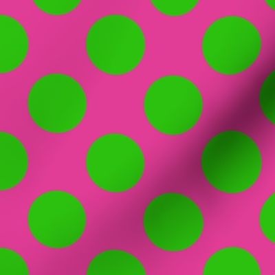 Small green polka dots on fuschia