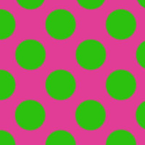 Small green polka dots on fuschia
