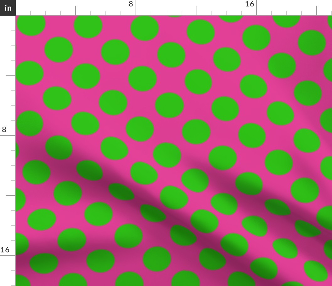 Small green polka dots on fuschia