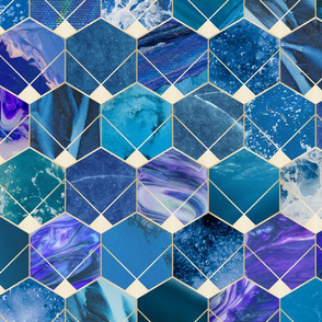 Hexagons with textures - blue