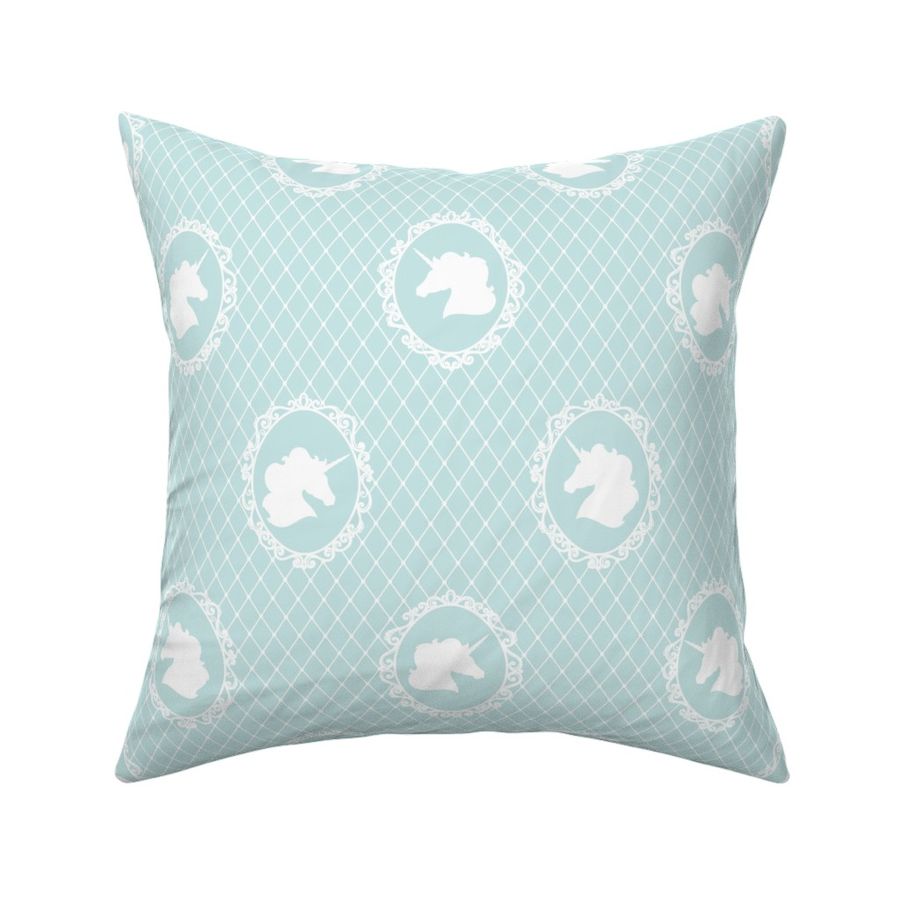 Unicorn Cameo Portrait Pattern in White on Light Cyan