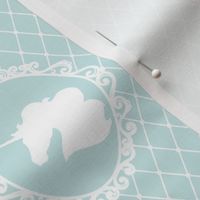 Unicorn Cameo Portrait Pattern in White on Light Cyan