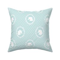 Unicorn Cameo Portrait Pattern in White on Light Cyan