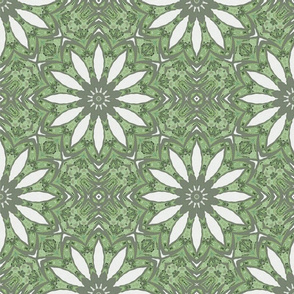 White Daisies (Mandala) on Green Background