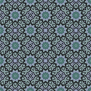 12” Mandala Digital Art (green,silver, blue, gray)