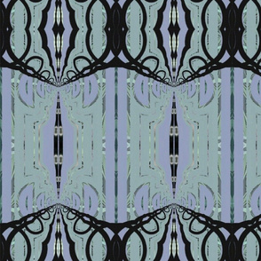 Moody Silver Green, Slate Blue and Black Lace Repeating Design