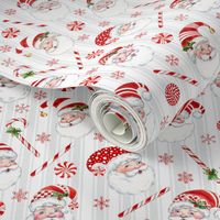 Large Peppermint Santas on Gray Stripe