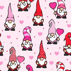 Valentine Gnomes - red & pink on pink - cute gnomes - LAD20