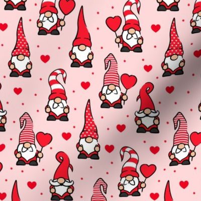 Valentine Gnomes - red on pink - cute gnomes - LAD20