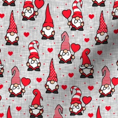 Valentine Gnomes - red on grey - cute gnomes - LAD20