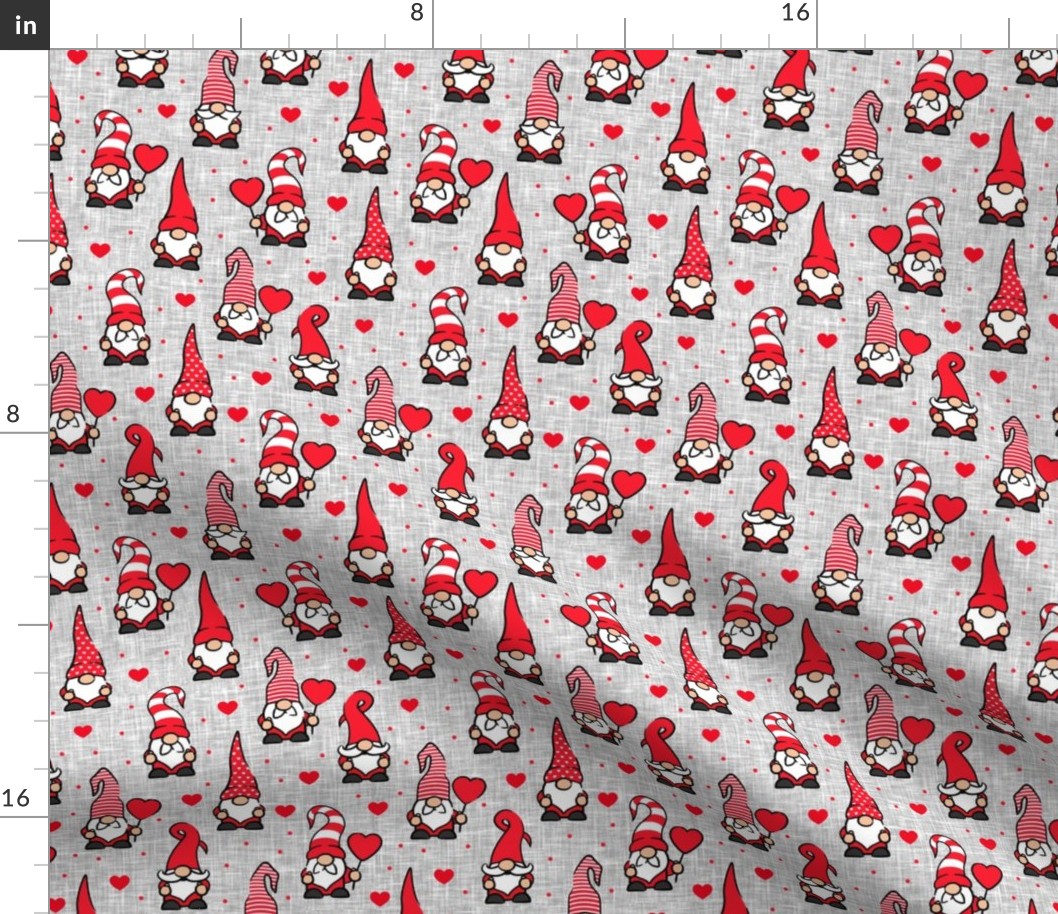 Valentine Gnomes - red on grey - cute gnomes - LAD20