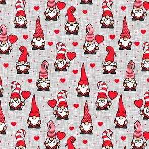 (small scale) Valentine Gnomes - red on grey - cute gnomes - LAD20