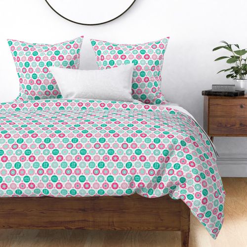 Let it Snow Snowflakes - White Teal Pink Fabric | Spoonflower