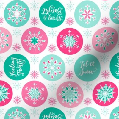 Let it Snow Snowflakes - White Teal Pink 