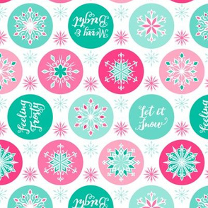 Let it Snow Snowflakes - White Teal Pink 