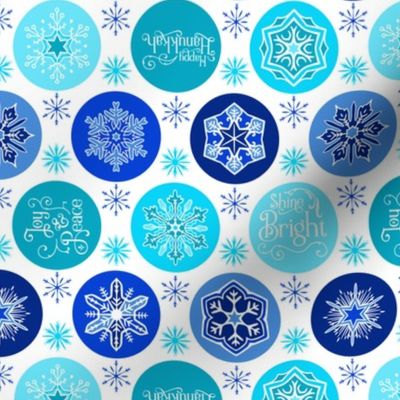 Happy Hanukkah Snowflakes - White Blue Teal