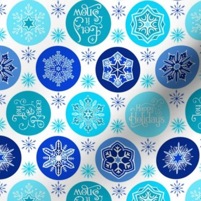 Happy Holidays Snowflakes - White Blue Teal