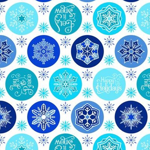 Happy Holidays Snowflakes - White Blue Teal