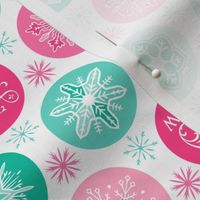 Happy Holidays Snowflakes - White Pink Teal