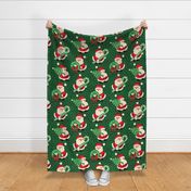 Vintage Santa with Wreath_ Tree and Candy Cane on Dark Green Burlap - large scale