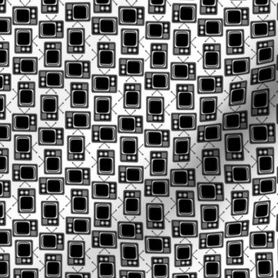 Retro Television TV Pattern in Black & White (Mini Scale)
