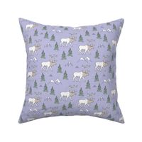 Sweet woodland moose mountains tops and forest pine trees neutral nursery wild animals green lilac beige girls