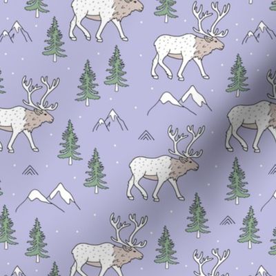 Sweet woodland moose mountains tops and forest pine trees neutral nursery wild animals green lilac beige girls